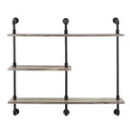 Danya B. 3-Tier Aurora Pipe Wall Shelf Unit Black/Rustic - Industrial Iron Frame, Laminated Surface, Home Storage