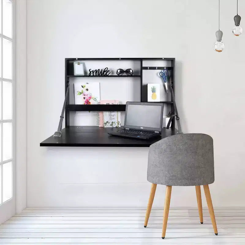 Scrivania a parete a scomparsa con lavagna, 91 x 61 cm – Nera