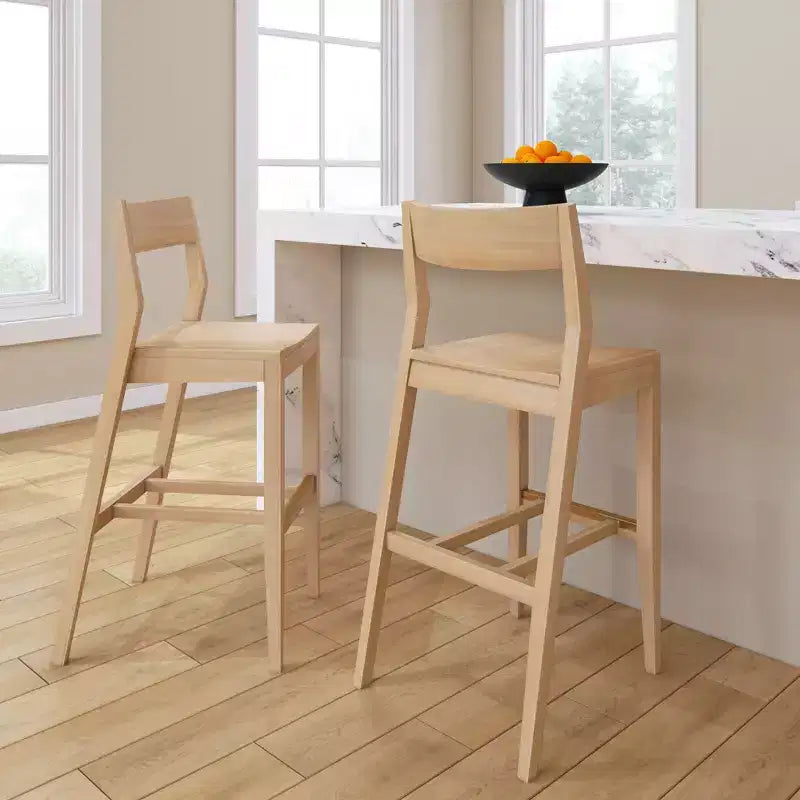 Sgabello da Bar Altezza Bancone - Legno Massello, Alto 112 cm con Schienale Medio