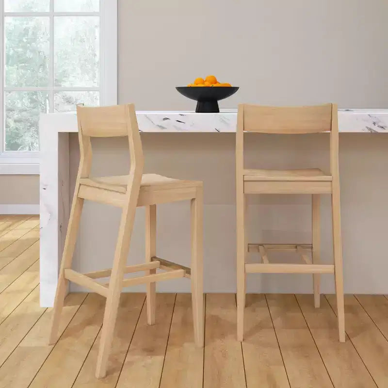 Sgabello da Bar Altezza Bancone - Legno Massello, Alto 112 cm con Schienale Medio