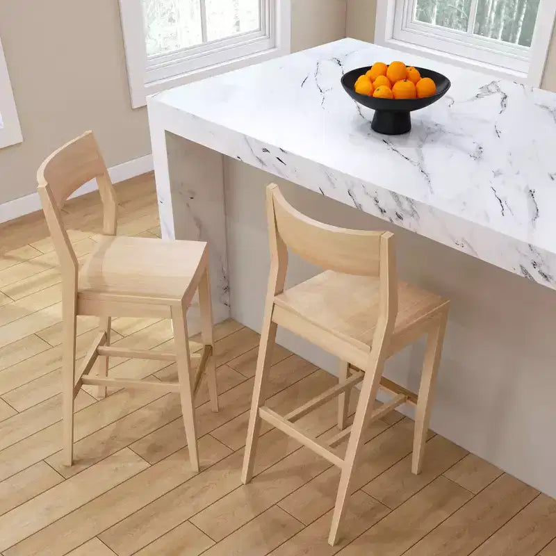 Sgabello da Bar Altezza Bancone - Legno Massello, Alto 112 cm con Schienale Medio