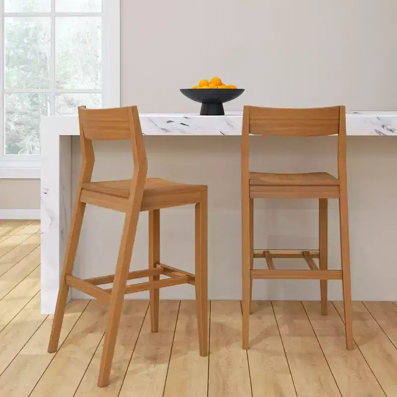 Sgabello da Bar Altezza Bancone - Legno Massello, Alto 112 cm con Schienale Medio