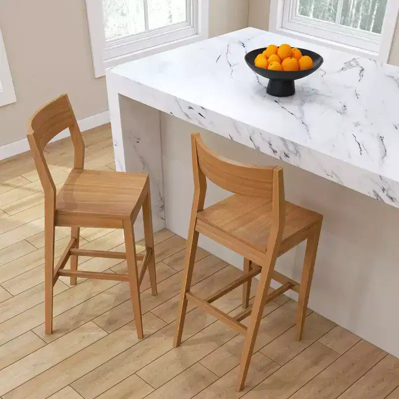 Sgabello da Bar Altezza Bancone - Legno Massello, Alto 112 cm con Schienale Medio