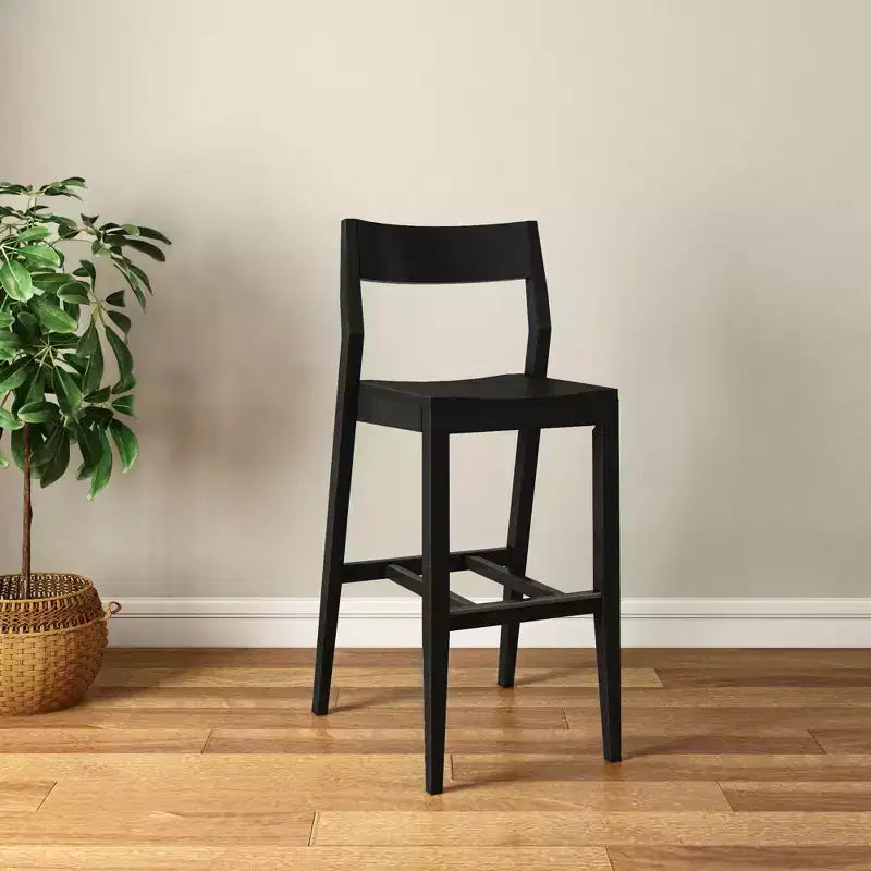 Sgabello da Bar Altezza Bancone - Legno Massello, Alto 112 cm con Schienale Medio