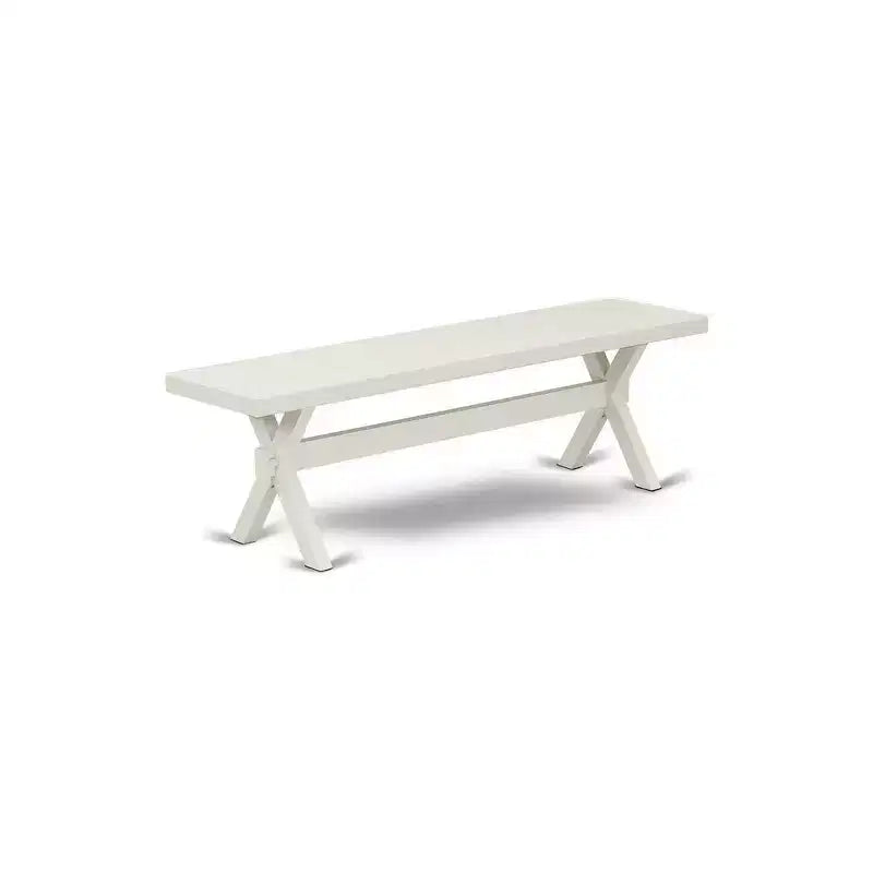 HomeStock X-Style Modern Dining Room Bench with Wood Seat, 60x15x18 Inch, Pure White