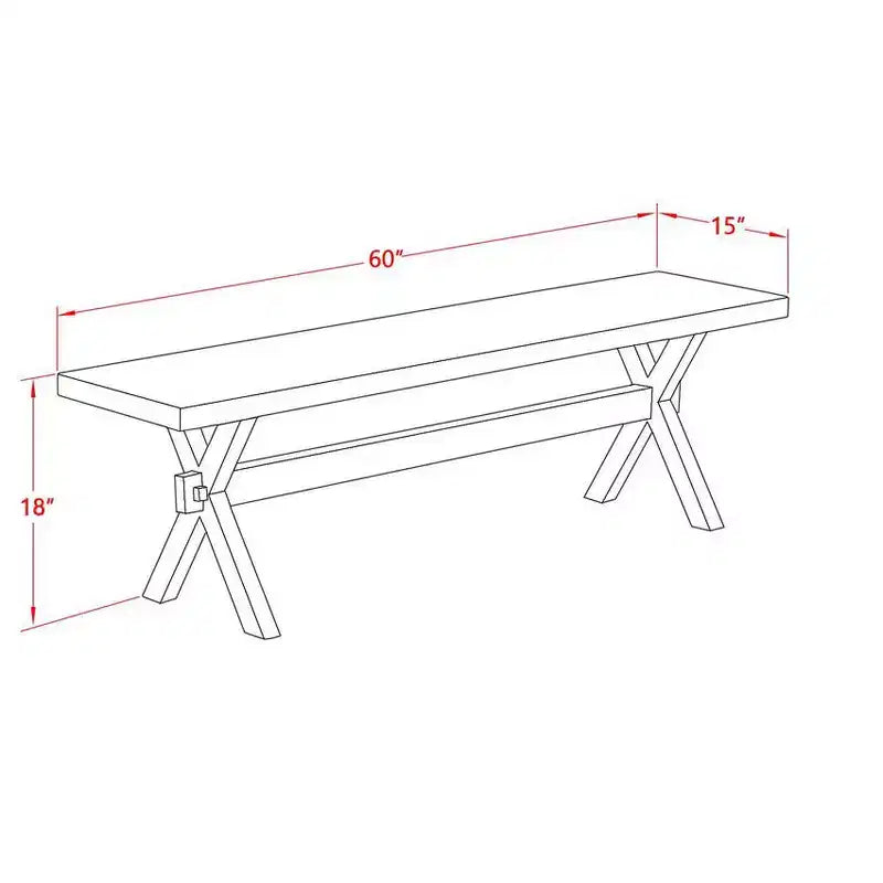 Panca moderna da pranzo a X con seduta in legno, 60x15x18 pollici, bianca