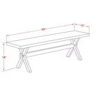Panca moderna da pranzo a X con seduta in legno, 60x15x18 pollici, bianca