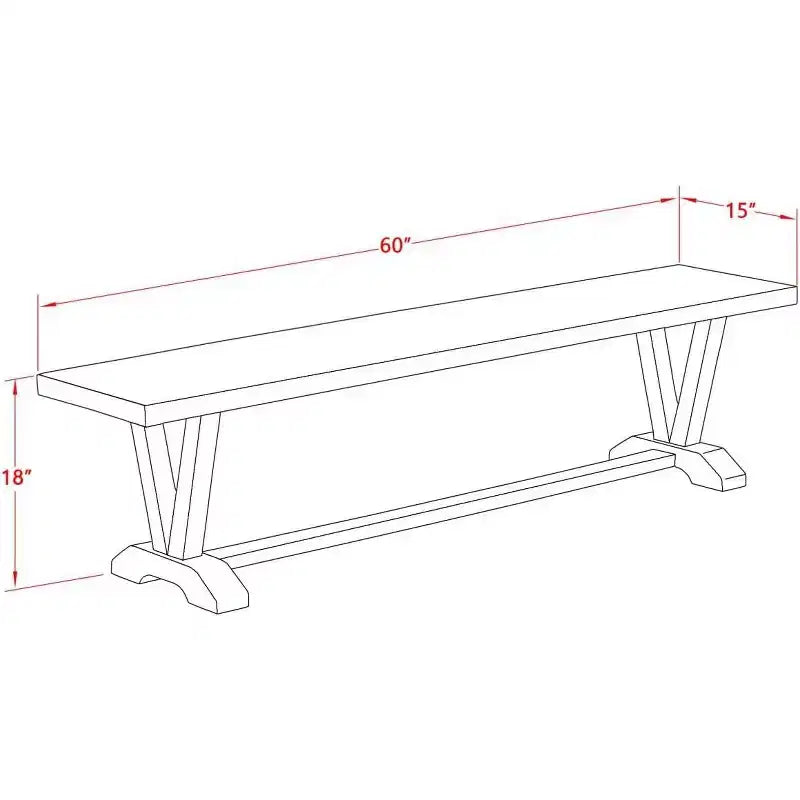 Panca moderna da pranzo a X con seduta in legno, 60x15x18 pollici, bianca