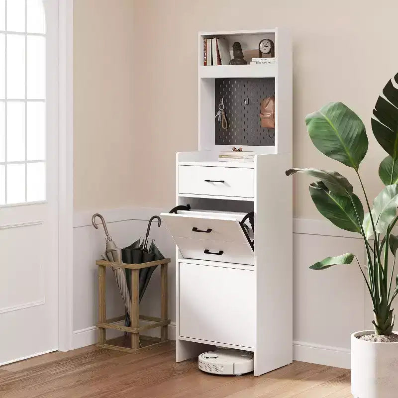 Scarpiera da ingresso 5-in-1 con cassetto a ribalta, pannello forato, ripiano regolabile e contenitore