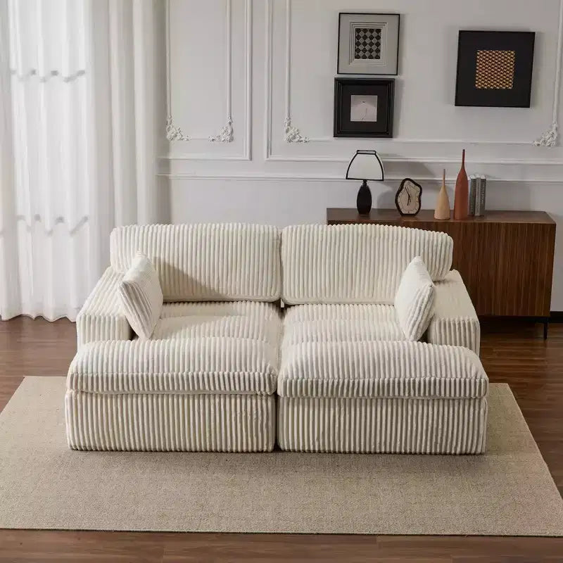 Whisen 2-Piece L-Shaped Sectional Compression Sofa with Soft Corduroy Fabric, No Assembly Required
