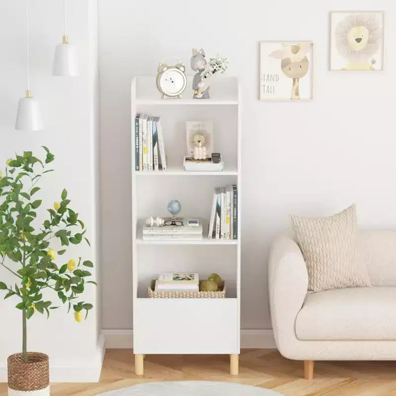 Libreria per bambini a 4 ripiani con contenitore e organizer per giocattoli