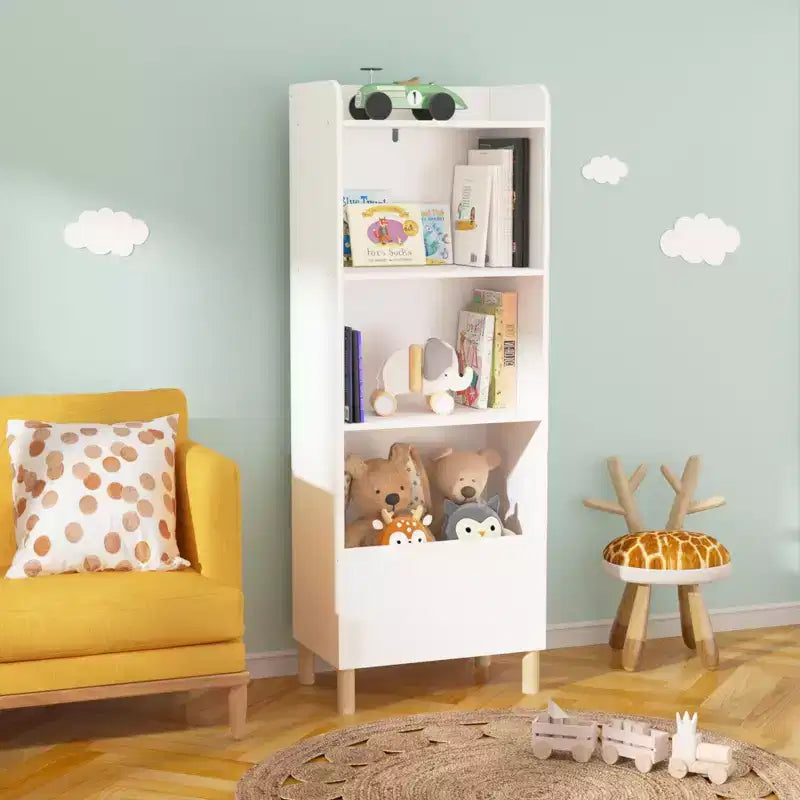 Libreria per bambini a 4 ripiani con contenitore e organizer per giocattoli