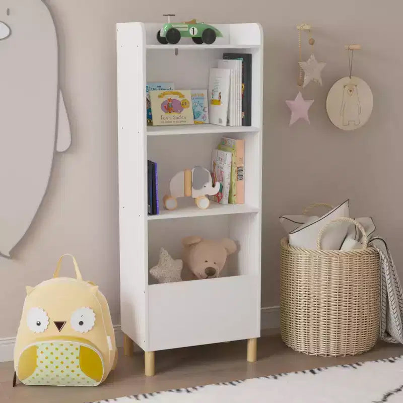 Libreria per bambini a 4 ripiani con contenitore e organizer per giocattoli
