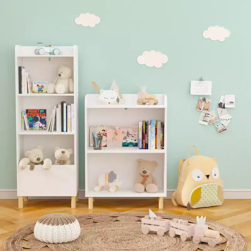 Libreria per bambini a 4 ripiani con contenitore e organizer per giocattoli