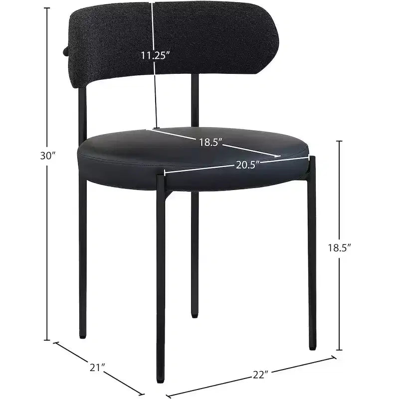 Sedia da pranzo in pelle vegana e tessuto Boucle, set da 2