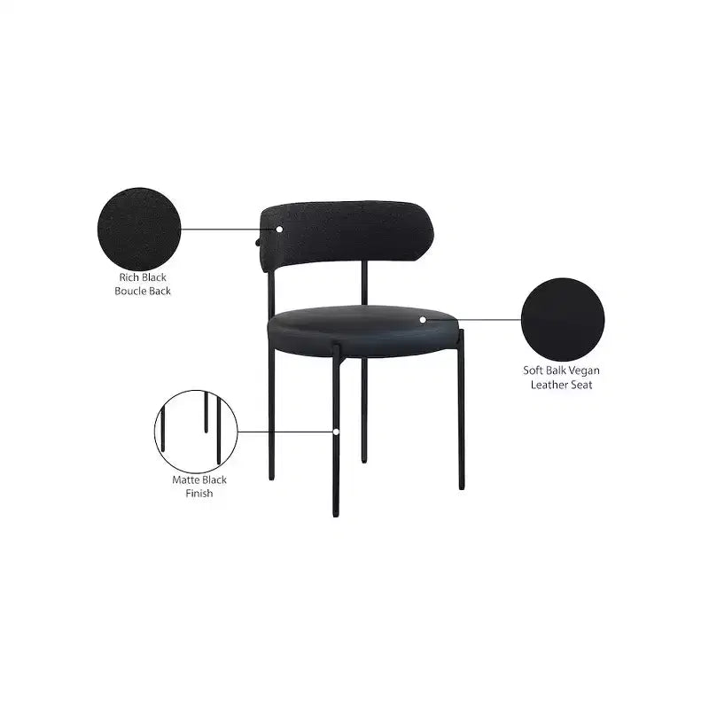 Sedia da pranzo in pelle vegana e tessuto Boucle, set da 2