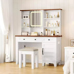 GustoWave Makeup Vanity Desk,Makeup Vanity with Mirror and Lights & Power Outlet, Makeup Table with 2 Drawers and Cushioned Stool, Dressing Table