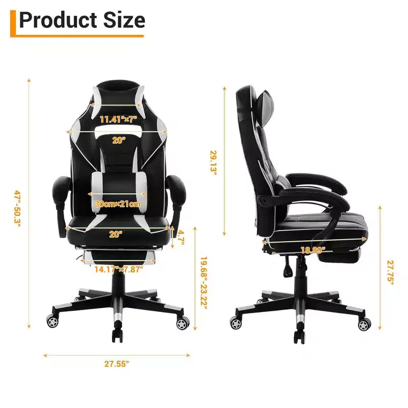 Sedia da Gaming Regolabile in Altezza con Poggiapiedi Estraibile e Supporto Lombare