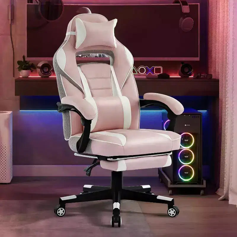 Sedia da Gaming Regolabile in Altezza con Poggiapiedi Estraibile e Supporto Lombare
