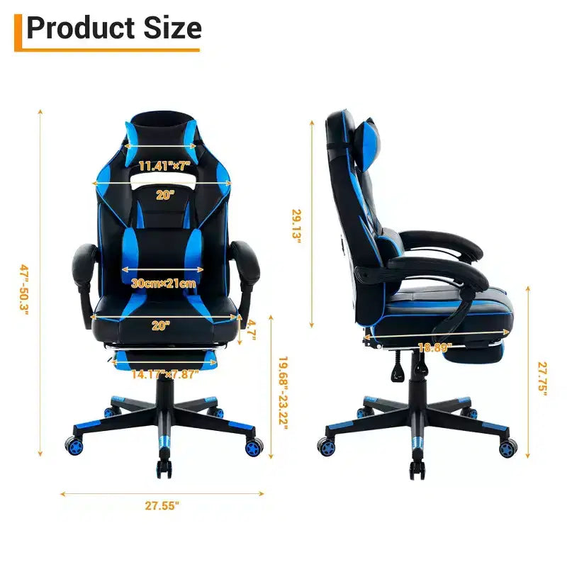 Sedia da Gaming Regolabile in Altezza con Poggiapiedi Estraibile e Supporto Lombare