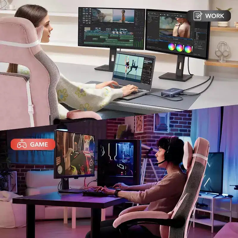 Sedia da Gaming Regolabile in Altezza con Poggiapiedi Estraibile e Supporto Lombare