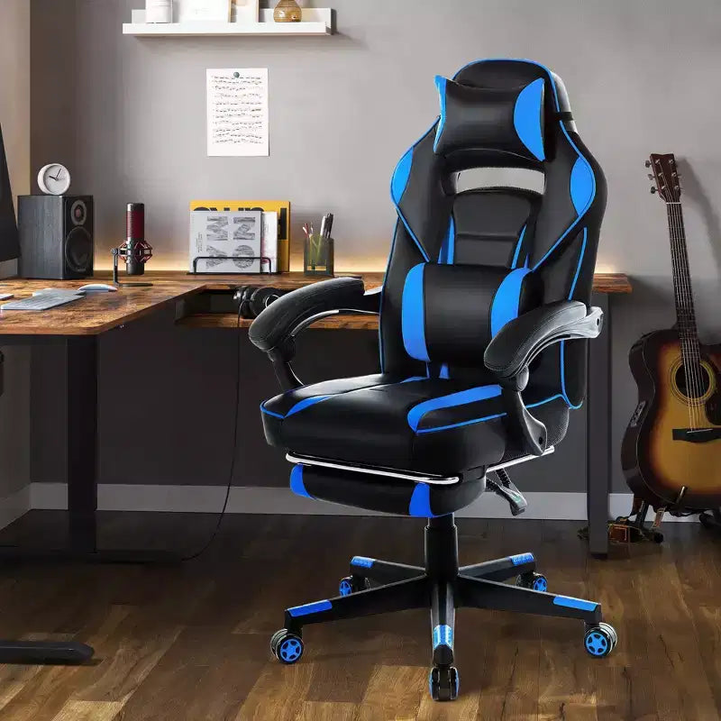 Sedia da Gaming Regolabile in Altezza con Poggiapiedi Estraibile e Supporto Lombare