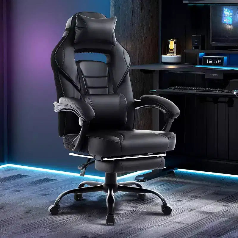 Sedia da Gaming Regolabile in Altezza con Poggiapiedi Estraibile e Supporto Lombare