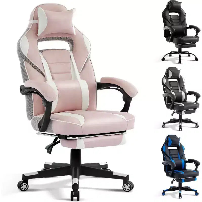 Sedia da Gaming Regolabile in Altezza con Poggiapiedi Estraibile e Supporto Lombare