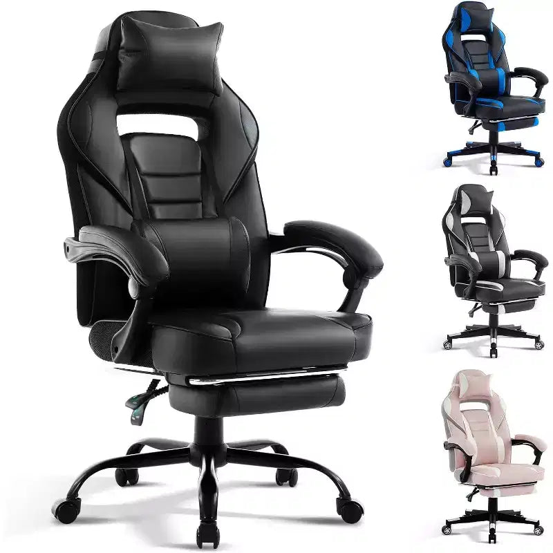 Sedia da Gaming Regolabile in Altezza con Poggiapiedi Estraibile e Supporto Lombare