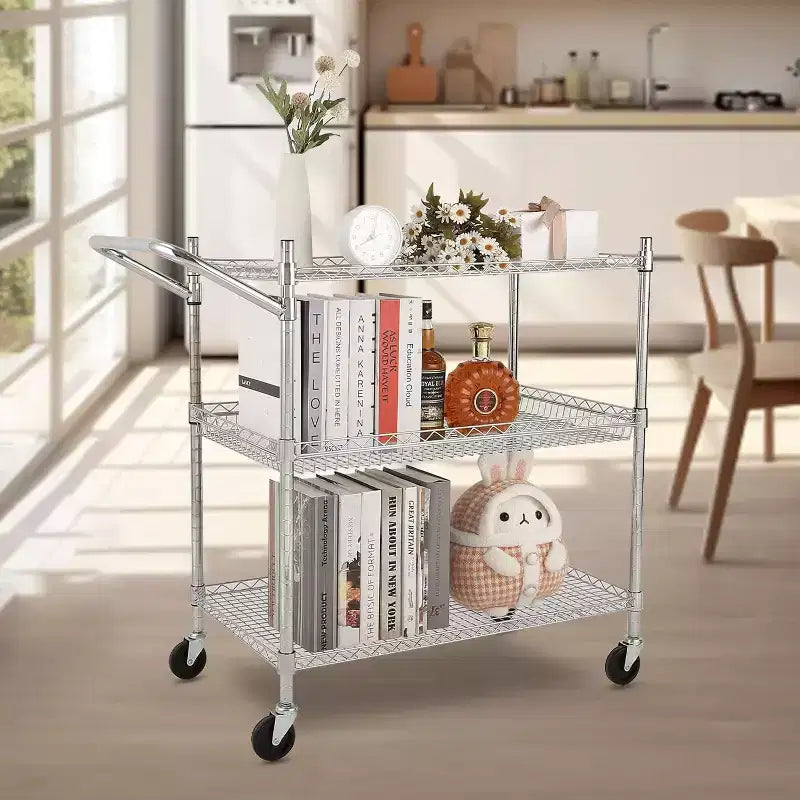 Carrello metallico a 3 ripiani con ruote