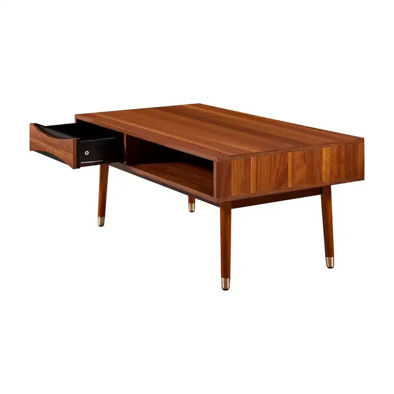 Tavolino da Caffè Mid-Century Modern con Cassetto e Ripiano
