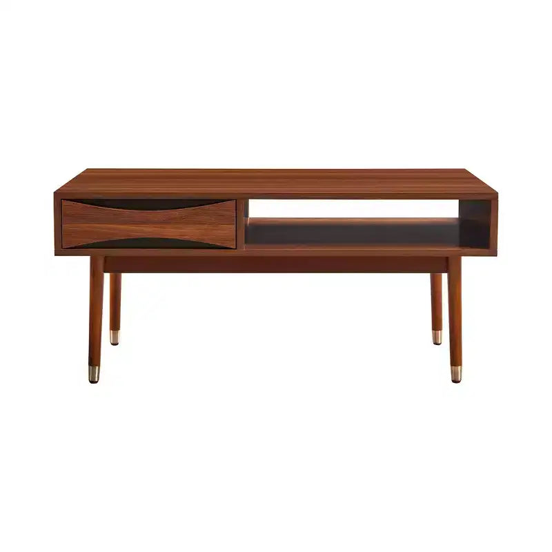 Tavolino da Caffè Mid-Century Modern con Cassetto e Ripiano