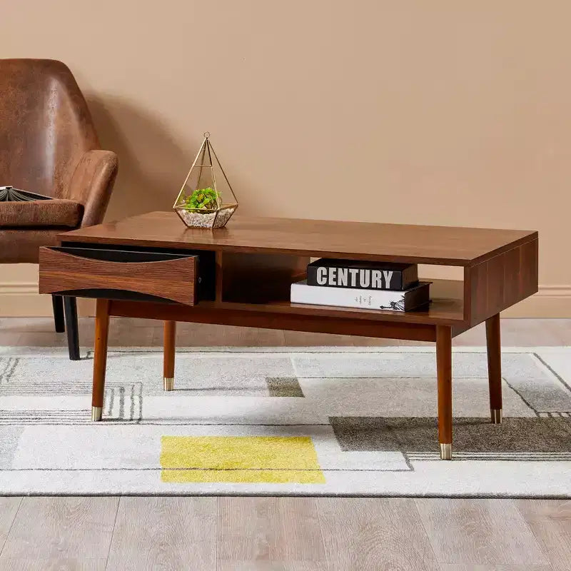 Tavolino da Caffè Mid-Century Modern con Cassetto e Ripiano