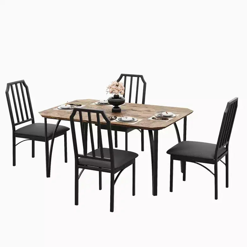Dining Table and Chairs Set - Modern Dining Furniture, Comfortable Dining Chairs, Stylish Cut Corner Design, Durable MDF Construction