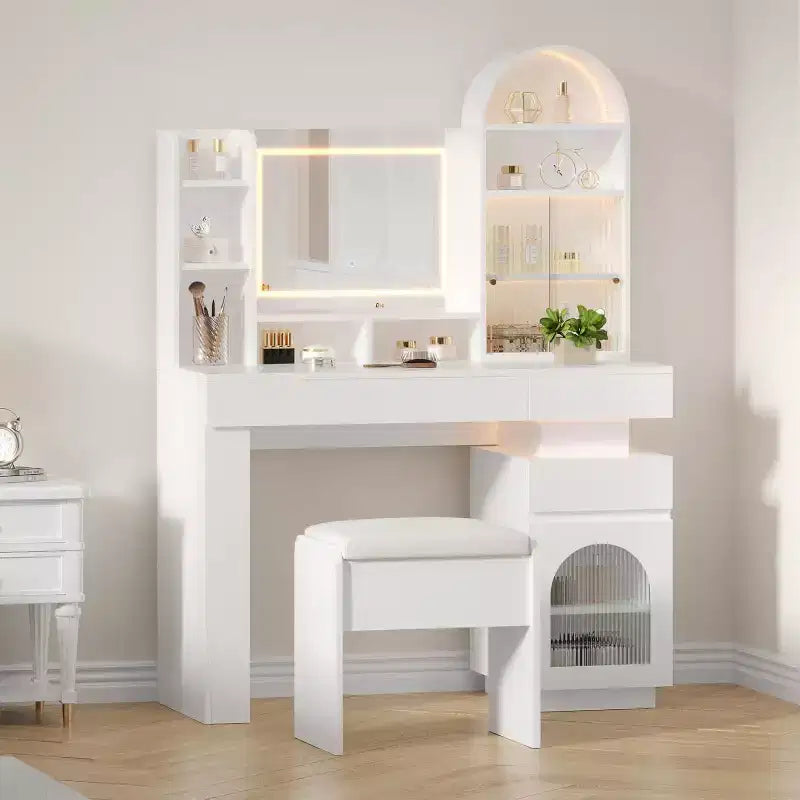 Toeletta con specchio illuminato e sgabello