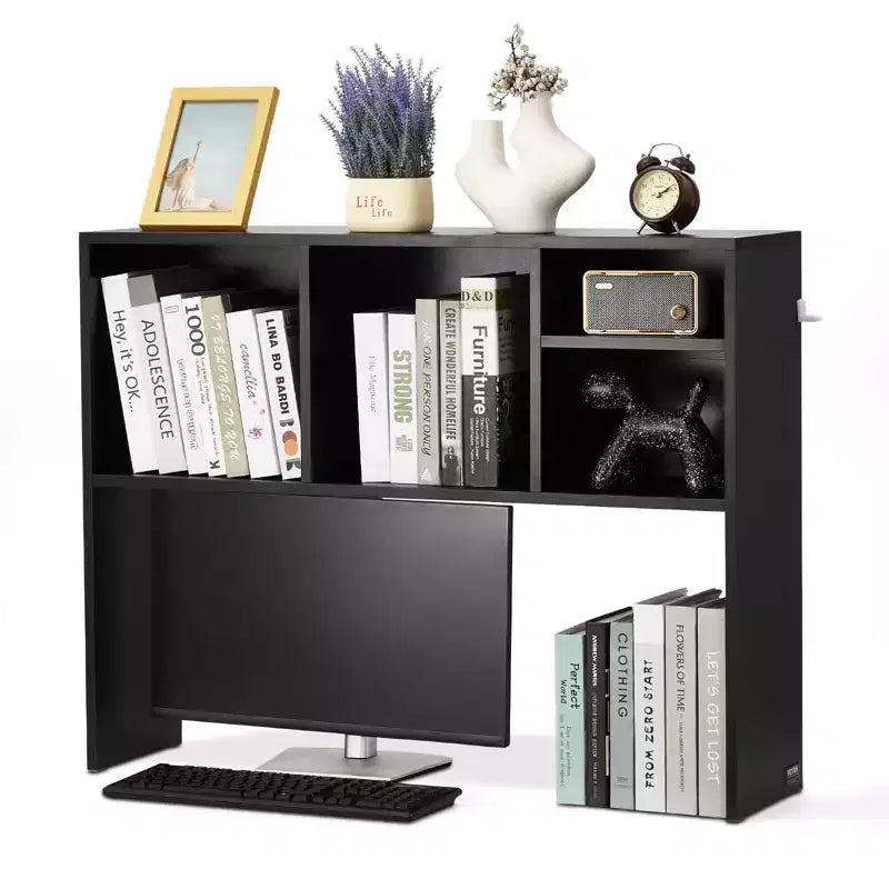 VEVOR Desktop Bookshelf, 1-Tier Desktop Storage Organizer, 37 x 9.4 x 28.7 Office Storage Rack Wood Display Shelf, Desktop Bookshelf Hutch, Black