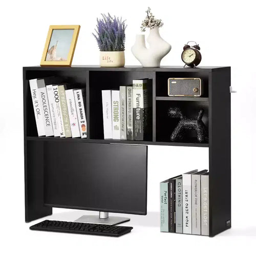 VEVOR Desktop Bookshelf, 1-Tier Desktop Storage Organizer, 37 x 9.4 x 28.7 Office Storage Rack Wood Display Shelf, Desktop Bookshelf Hutch, Black