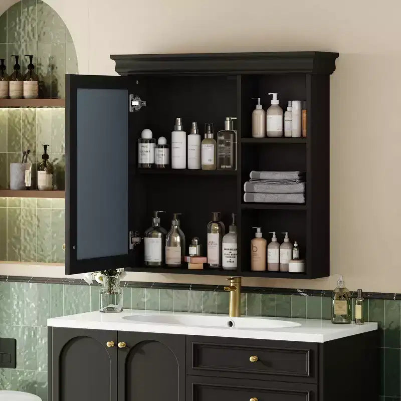 Mobiletto da bagno a parete con specchio e ripiani contenitore