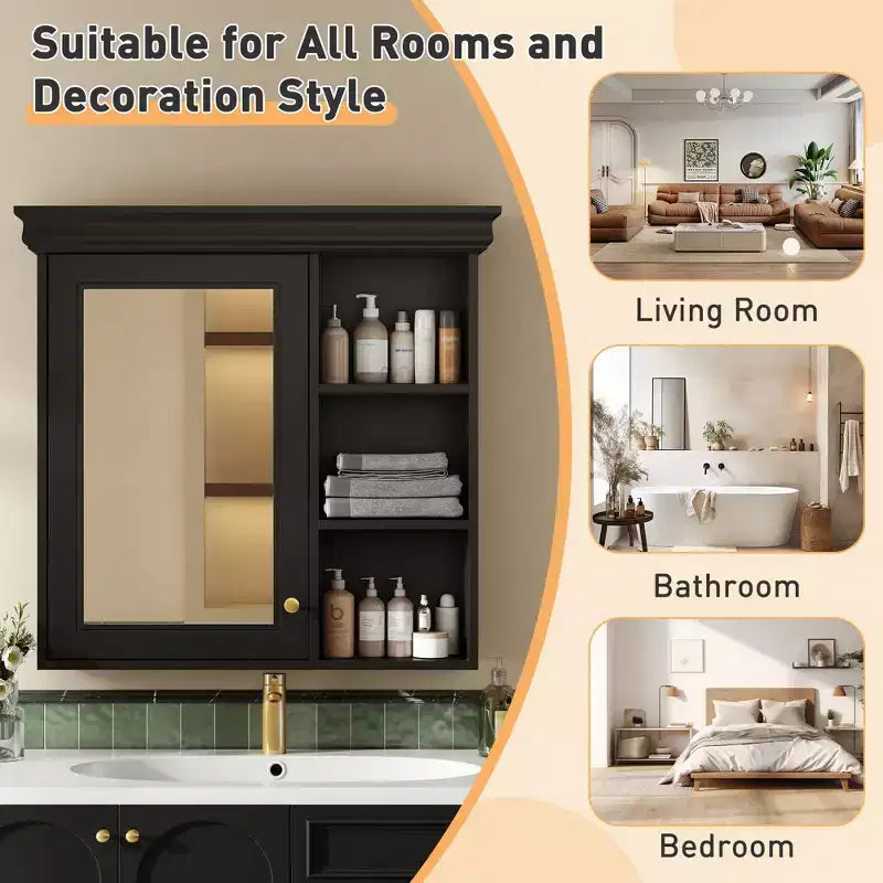 Mobiletto da bagno a parete con specchio e ripiani contenitore