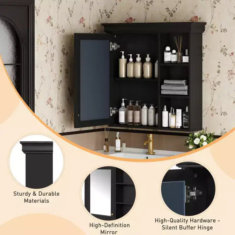 Mobiletto da bagno a parete con specchio e ripiani contenitore