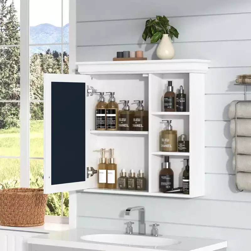 Mobiletto da bagno a parete con specchio e ripiani contenitore