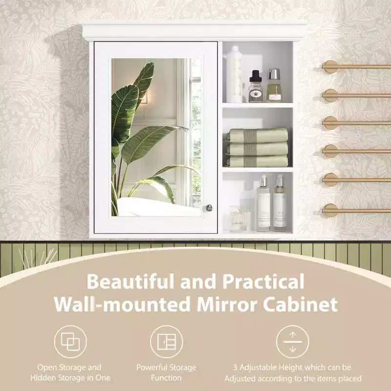 Mobiletto da bagno a parete con specchio e ripiani contenitore