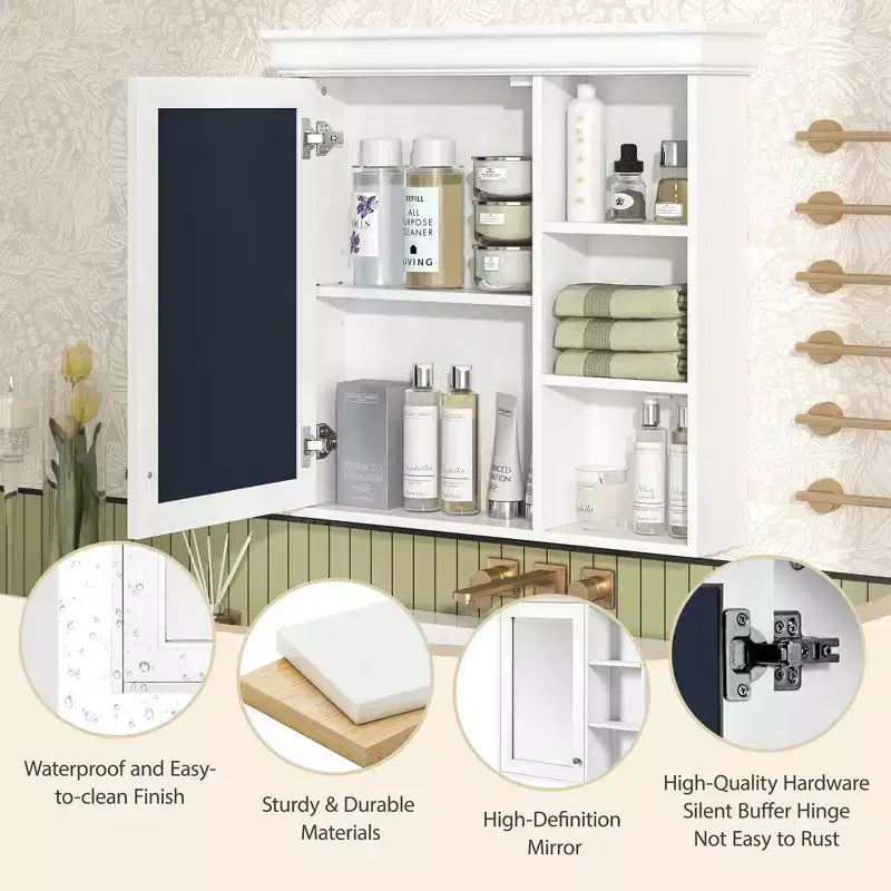 Mobiletto da bagno a parete con specchio e ripiani contenitore