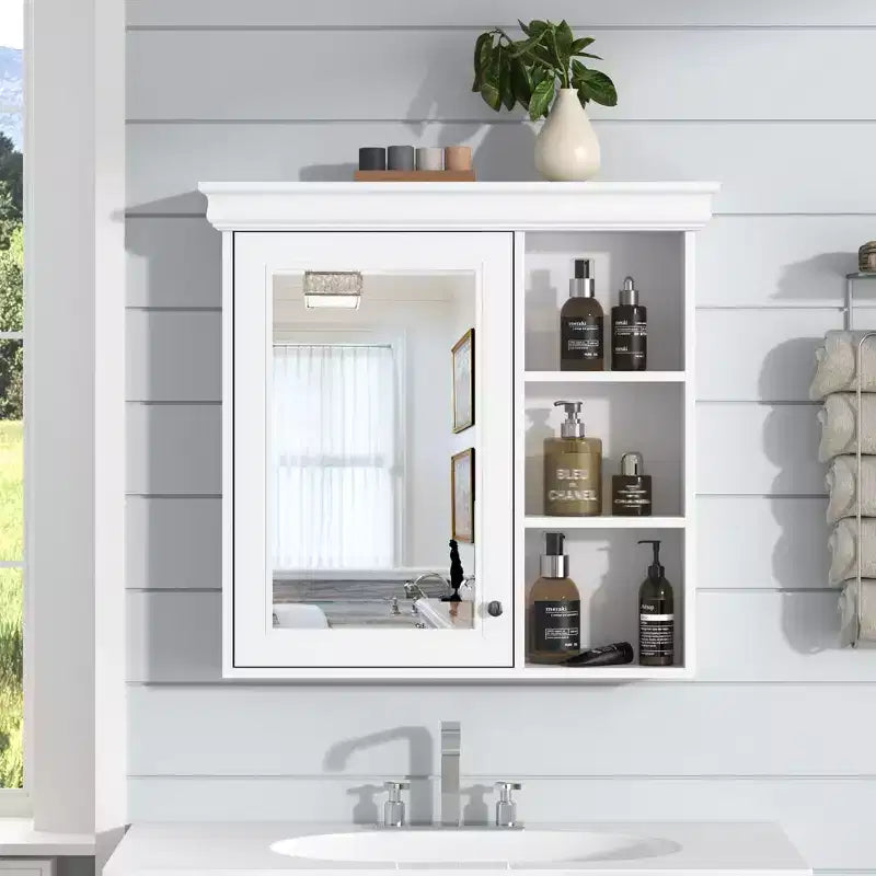 Mobiletto da bagno a parete con specchio e ripiani contenitore