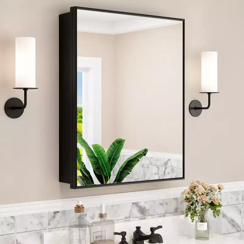 Elise Recessed or Surface-Mount Bathroom Medicine Cabinet with Mirror, Adjustable Tempered Glass Shelves & Reversible Door
