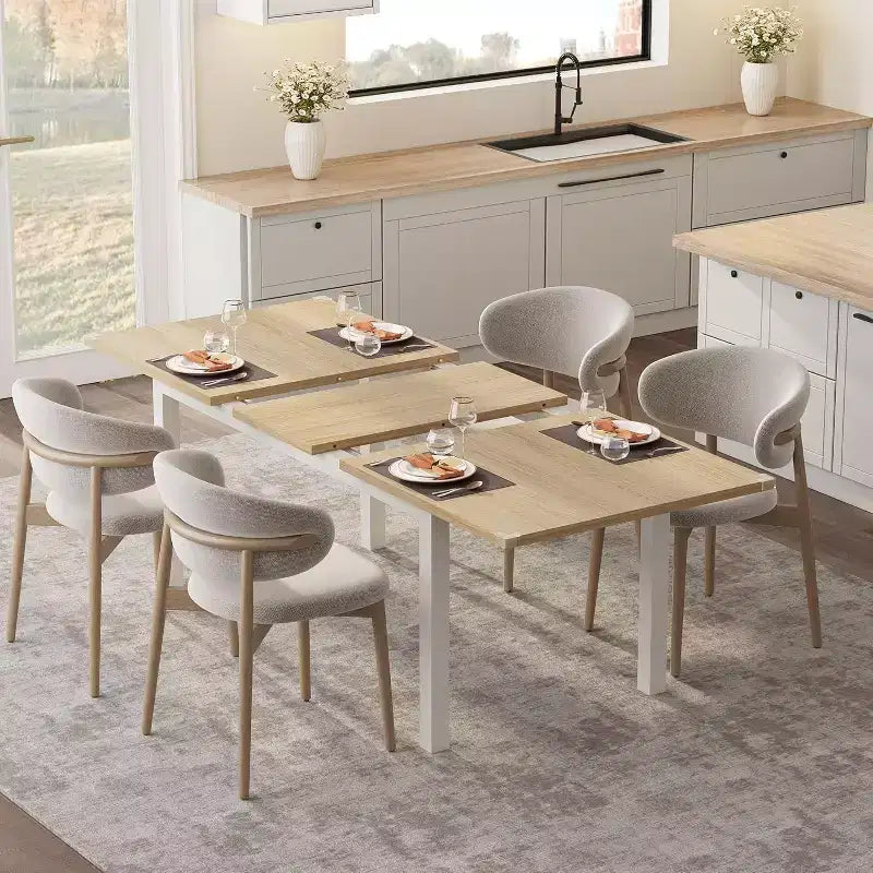 Tavolo da Pranzo Allungabile con Struttura in Metallo e Piano in MDF, Posti a Sedere fino a 8