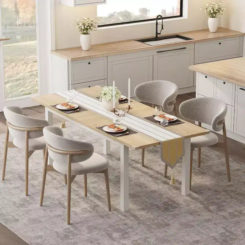 Tavolo da Pranzo Allungabile con Struttura in Metallo e Piano in MDF, Posti a Sedere fino a 8