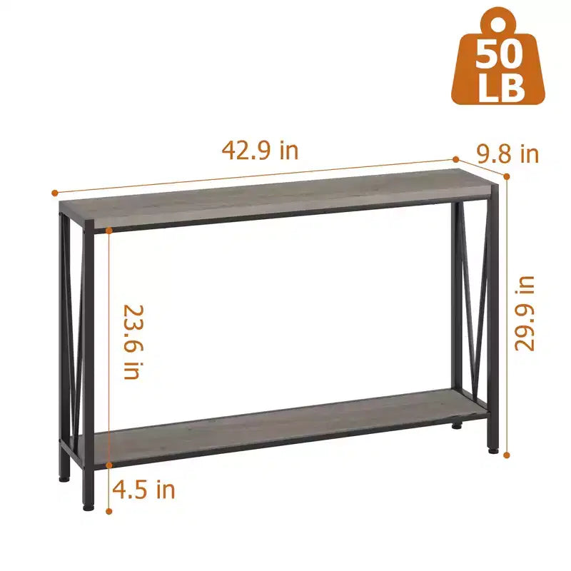 Consolle stretta da 43'' con design a V, tavolo da ingresso a 2 livelli con ripiano portaoggetti per soggiorno