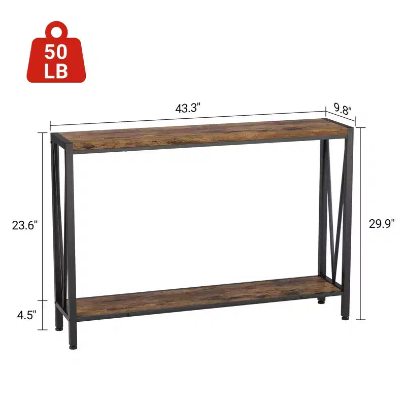 Consolle stretta da 43'' con design a V, tavolo da ingresso a 2 livelli con ripiano portaoggetti per soggiorno