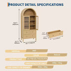 Credenza ad arco da 71" con ante in vetro temperato, 2 cassetti e ripiani regolabili – Naturale